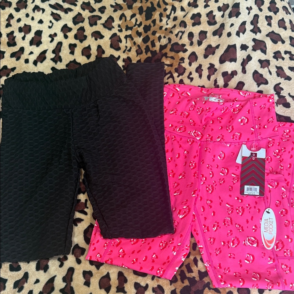 Black and Pink Textured Leggings Bundle